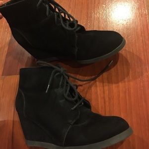 Black suede wedged booties